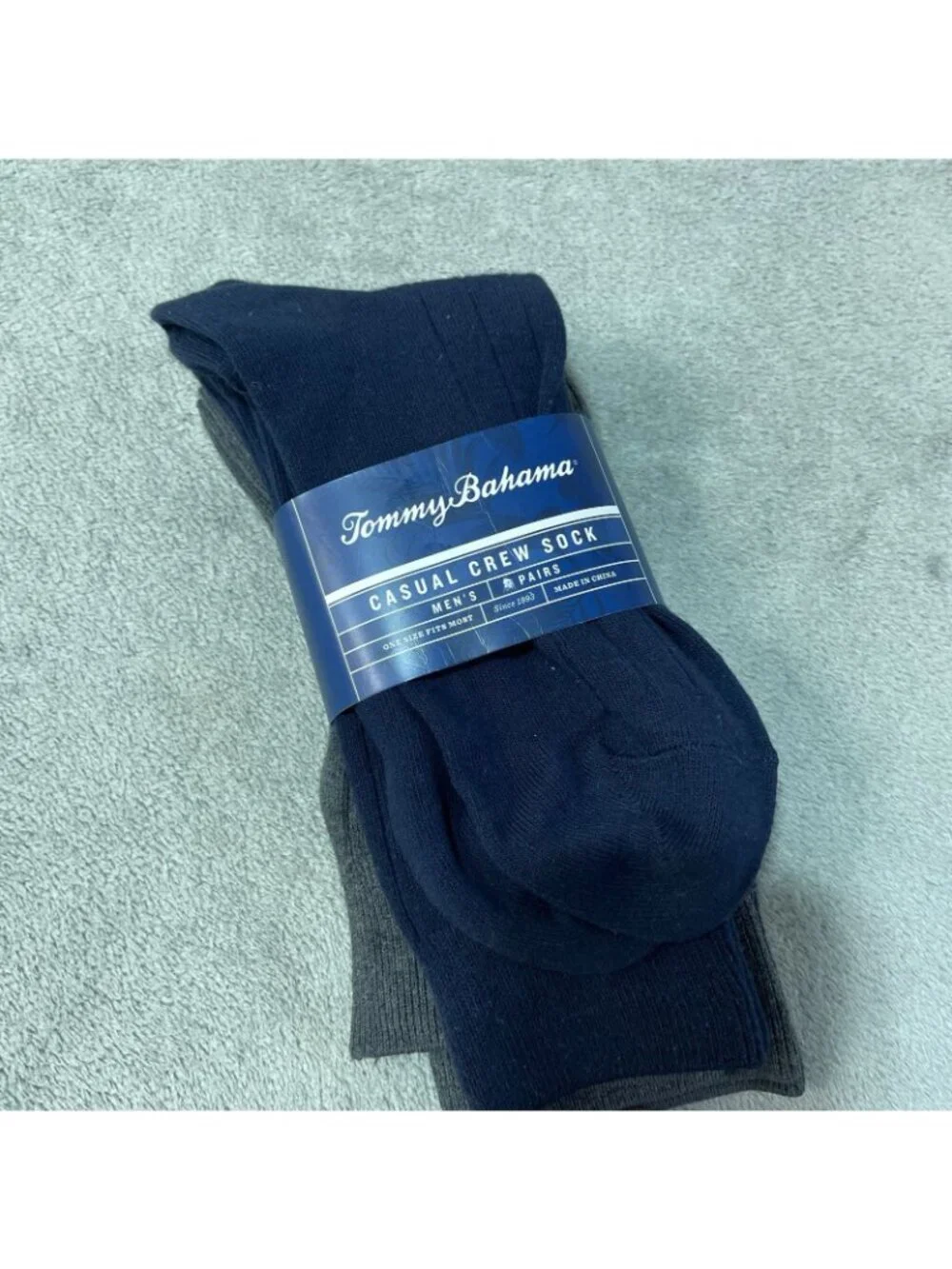 NWT Tommy Bahama Men's Casual Crew Socks Navy & Charcoal 3 Pairs One Size Fits